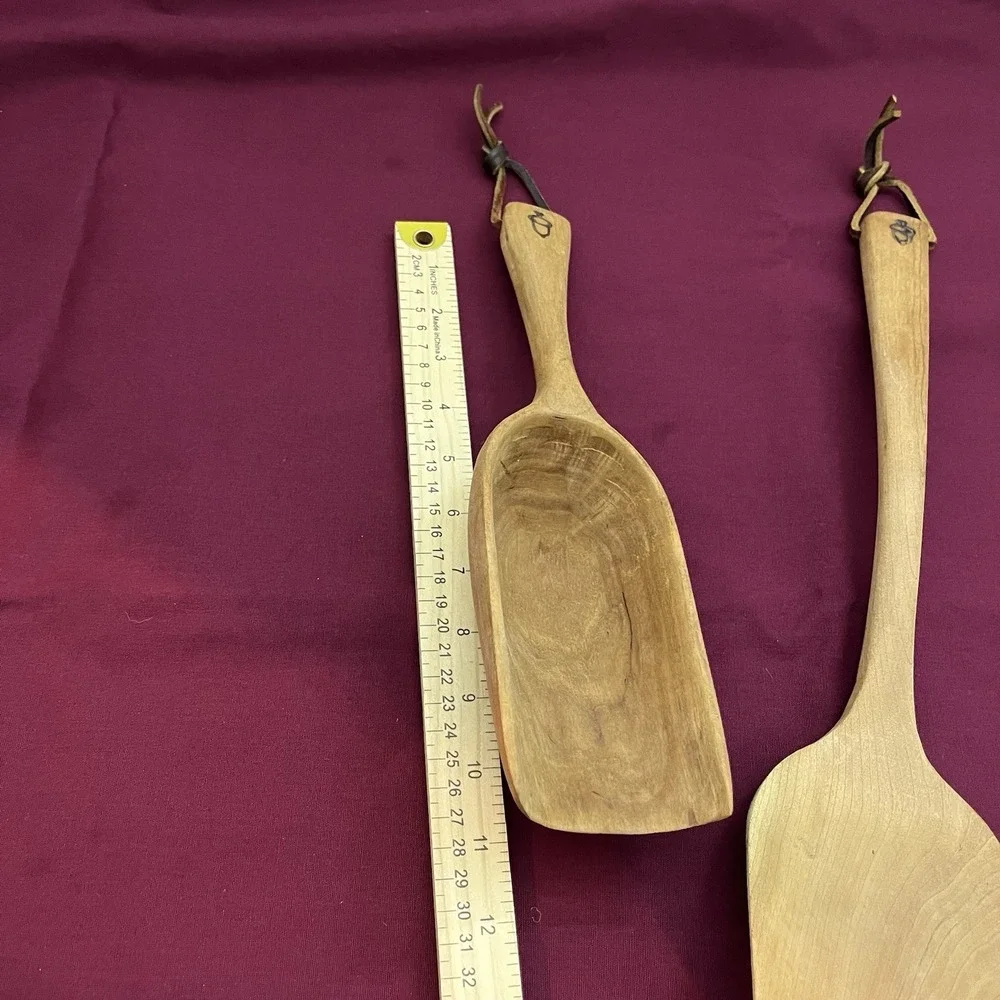 Set Of 3 Vtg Wooden Handmade Scoop Rustic Farmhouse Nuts Oats Kitchen Wall Decor